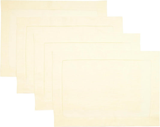 D'Moksha Homes Cream Linen Cloth Placemats Set of 4-100% Pure Linen Hemstitch Placemats 14 x 19 Inch - Classic Hemstitch Table Place Mats for Fall, Halloween - Handcrafted and Machine Washable