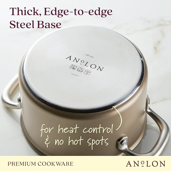 Anolon Ascend Hard Anodized Nonstick Saucepan/Saucepot and Lid - Good for All Stovetops (Gas, Glass Top, Electric & Induction), Dishwasher & Oven Safe with Stainless Steel Handle, 4 Quart - Bronze