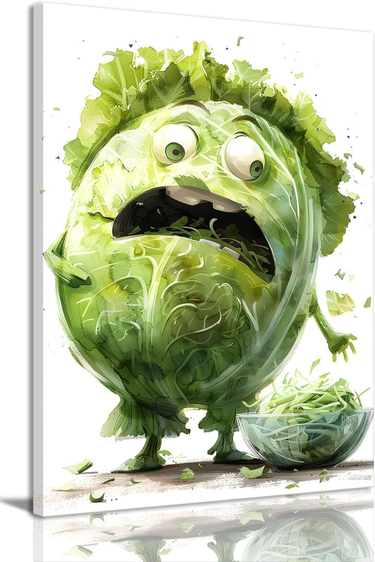 OIQArtOIQ Funny Kitchen Wall Art, Weird Kitchen Wall Decor, Vegetable Paintings Cool Postsers, Food Art, Eclectic Decor Dining Room, Chef Canvas Wall Art Print Artwork, Pickle Pictures