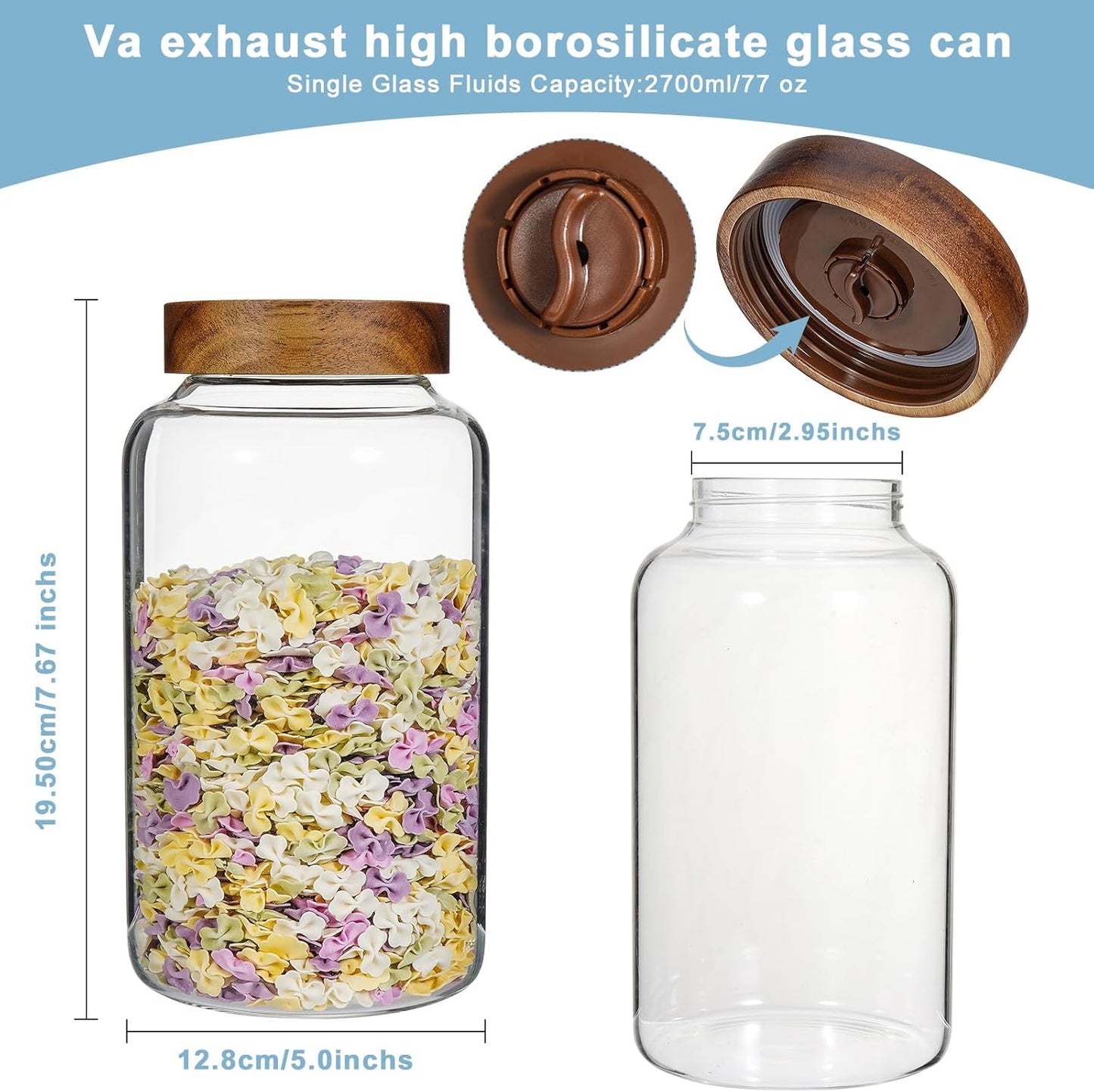 Glass Spice Jars Seasoning Containers Small Glass Jars with Lids Airtight Food Storage Canister for Kitchen Pantry Sugar Tea Coffee Bean Nuts Cookies Herbs Salt (77oz(2300ml)*1 pack)