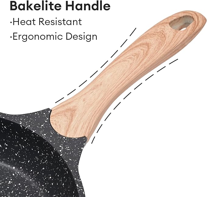 JEETEE Nonstick Frying Pans Set, Nonstick Omelette Skillet Set 3 Pcs, 8" 9.5" 11" Granite Non-Stick Frying pan with Bakelite Handle, Compatible with All Stovetops (Gas, Electric & Induction), Grey