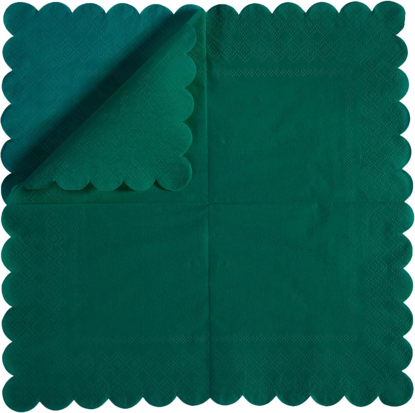 100 Pack Cocktail Napkin 2-Ply Scalloped Edged Dessert Napkins Folded 5 x 5 Inches Disposable Napkins for Dinner Wedding Birthday Party Bridal Anniversary Reception Event (Dark Green)
