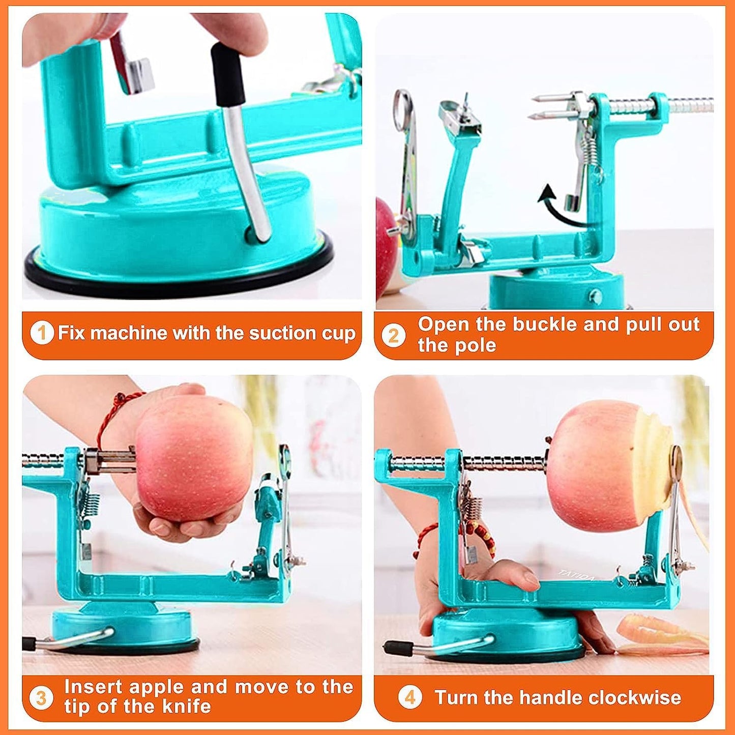 Apple Peeler Corer, Long lasting Chrome Cast Iron Apple Peeler Slicer Corer with Stainless Steel Blades and Powerful Suction Base for Apples and Potato(Blue)