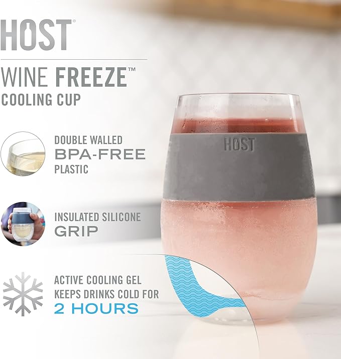 HOST Wine Freeze Cooling Cup, Plastic Double Wall Insulated Freezable Drink Chilling Tumbler with Freezing Gel | Wine Glasses for Red and White Wine, Set of 1, 8.5 oz, Coral