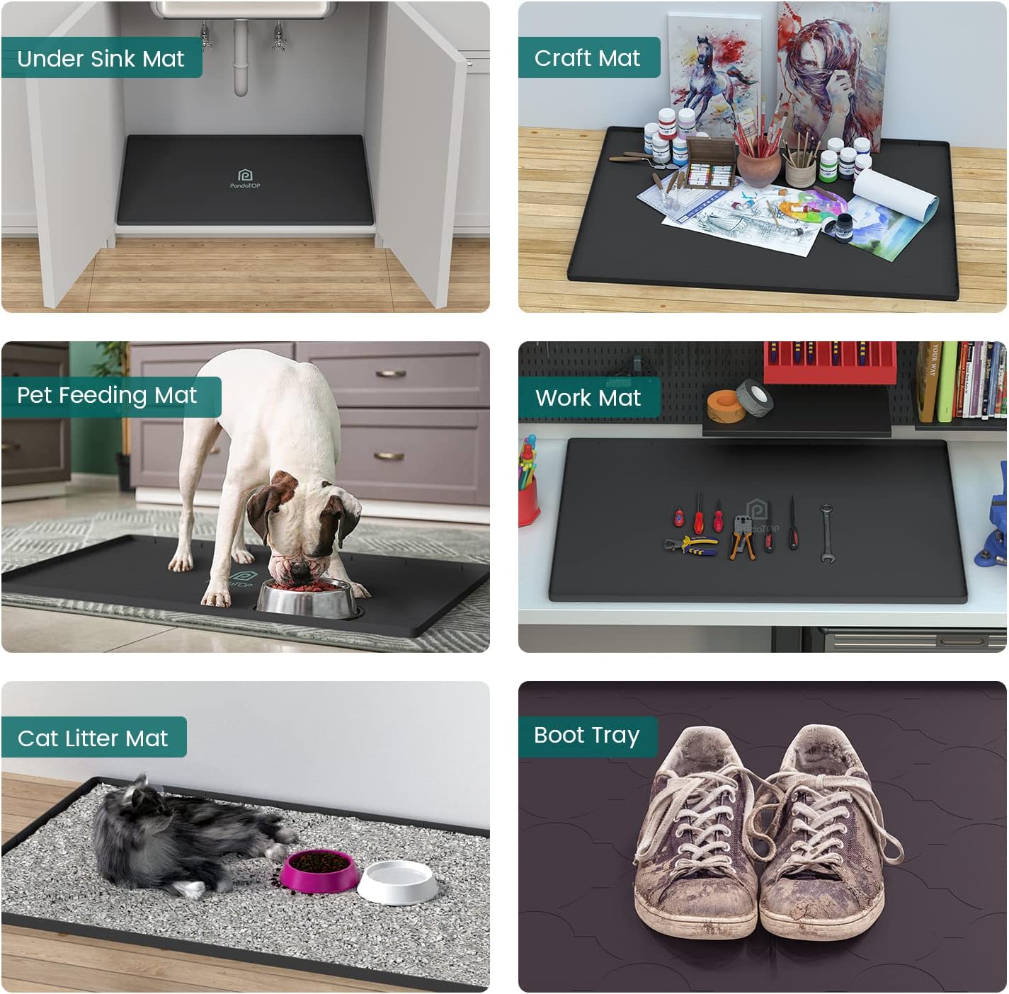 Under Sink Mat, 31" x 22" Silicone Kitchen Cabinet Tray, Waterproof & Flexible Under Sink Liner for Kitchen Bathroom and Laundry Room(Black)