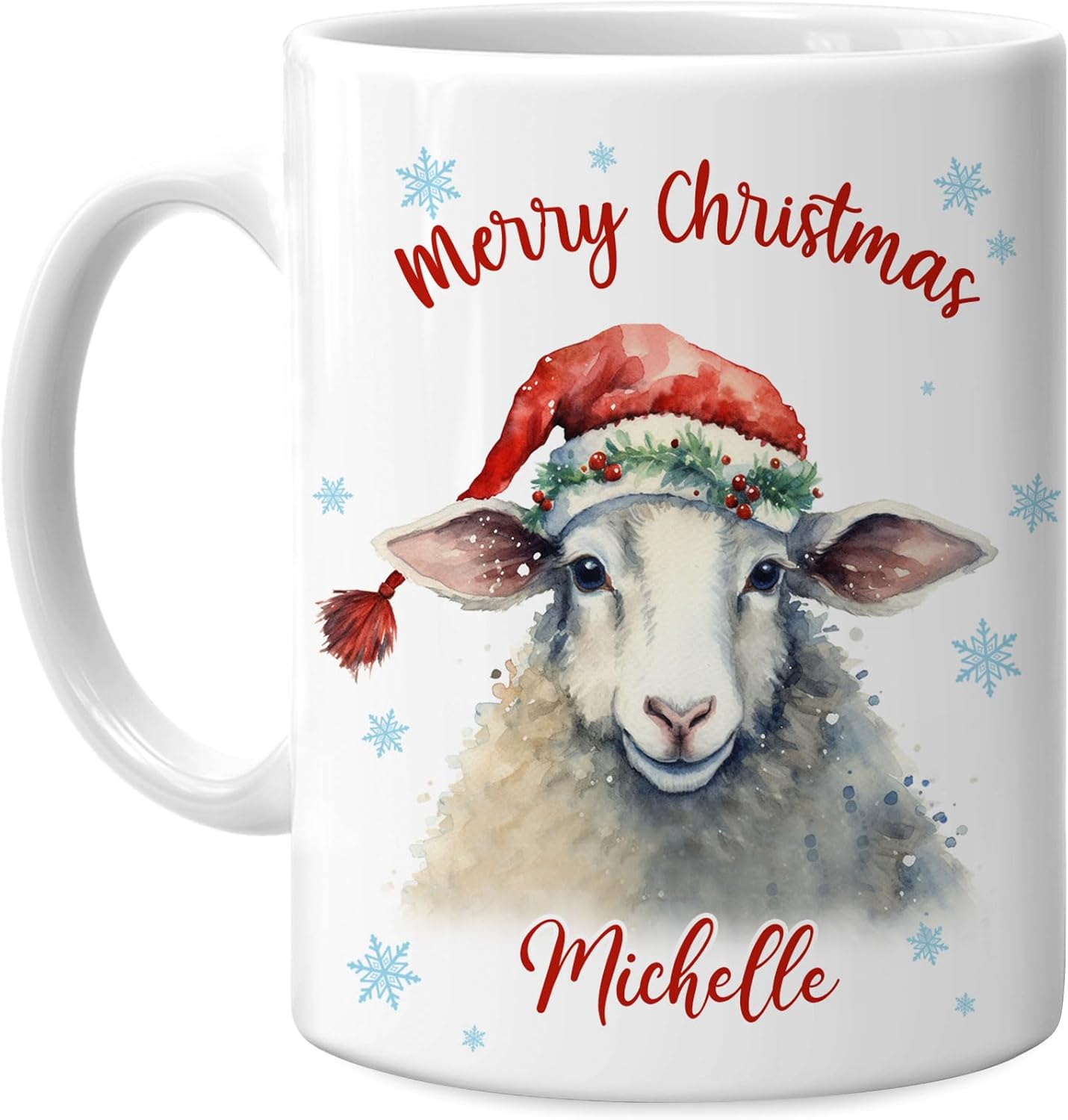 Hyturtle Personalized Gifts Lamb Lover - Lamb Wearing Santa Hat Custom Name Ceramic Coffee Mug Cup 11oz - Cute Animal Lovers Gifts For Women, Girl kids Family On Birthday, Christmas