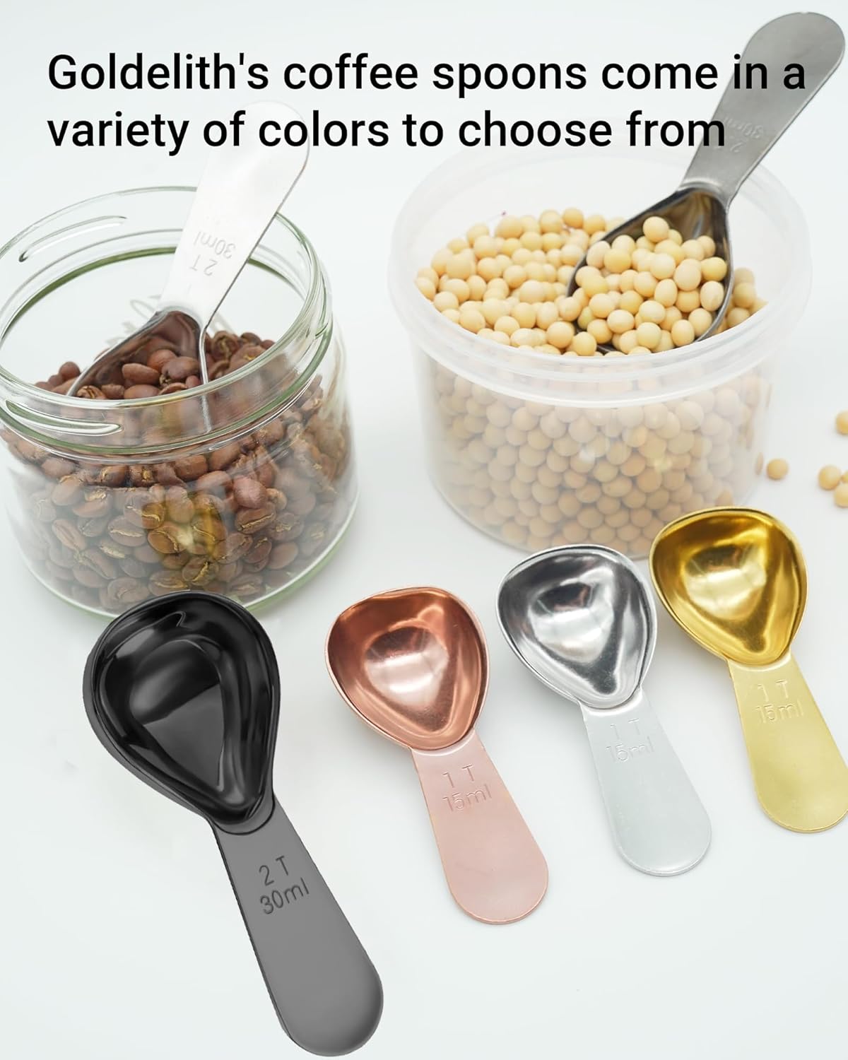 Coffee Scoop 30ml 2PCS, 2 Tablespoon Measuring Spoons, Ergonomics Design Coffee Scooper Stainless Steel Manufacture，Coffee Scoop for Ground Coffee Protein Powder Sugar Cereal (Black, 2 tbsp-30ml)