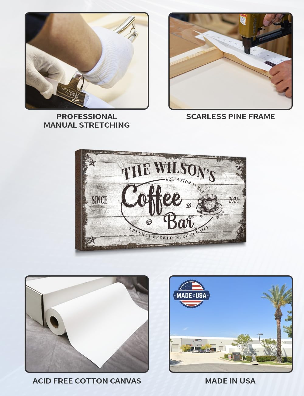 IPIC - Custom Coffee Bar Sign, Personalized Canvas Wall Art with Family Name, Vintage Coffee Station Decor, Canvas Prints Gift for Family Friend