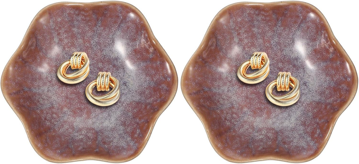 uxcell 2Pcs Ceramics Jewelry Plate, Lotus Leaf Shape Key Holder Bowl for Entryway Table Decor Small Ring Tray Dish Gift for Women Girlfriend, Purple