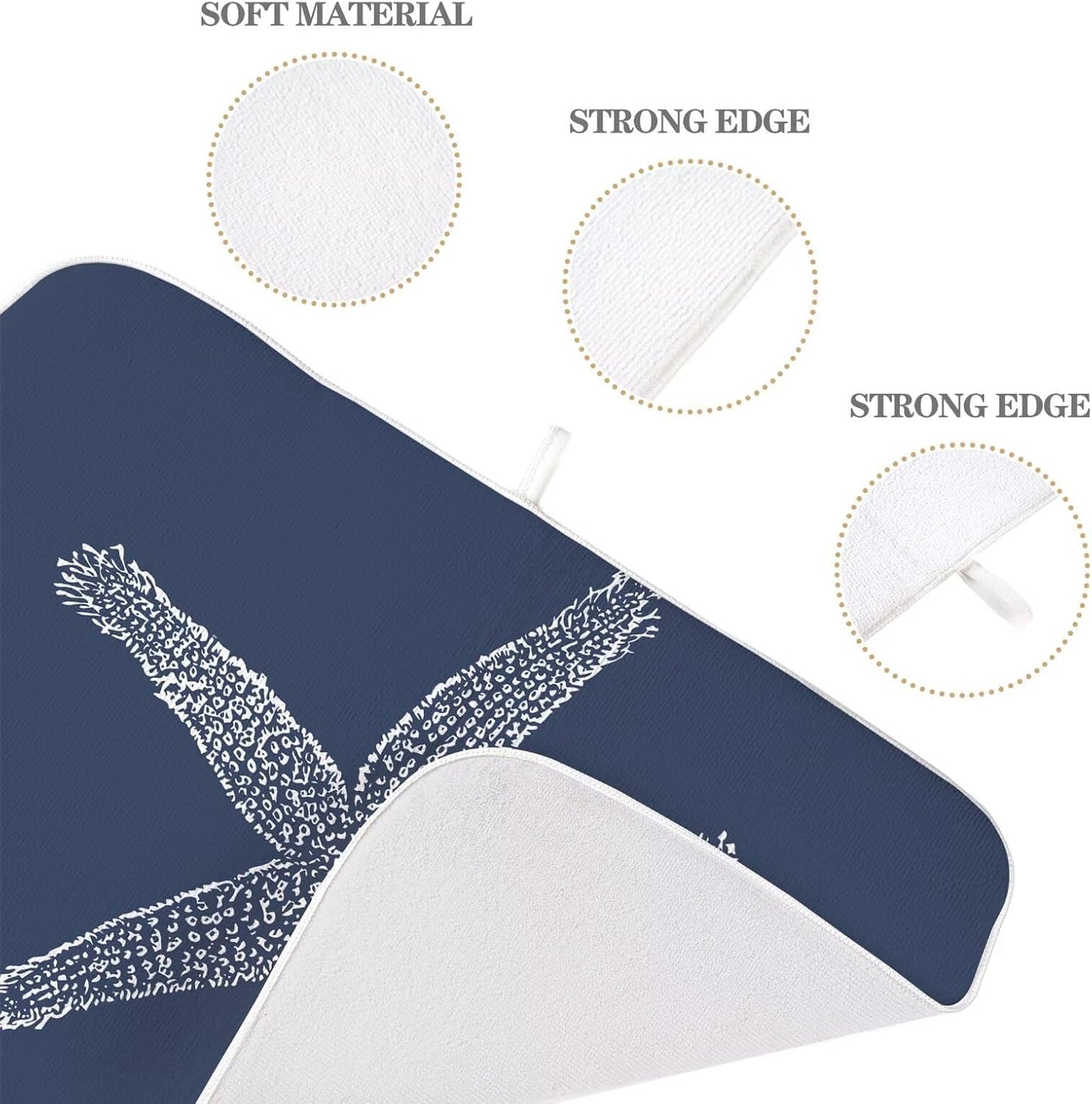 Coastal Beach Dish Drying Mat 18 x 24 inch, Summer Navy Blue Starfish Decorative Drying Mats Microfiber Absorbent Dish Washable Draining Mat for Kitchen Counter Decor
