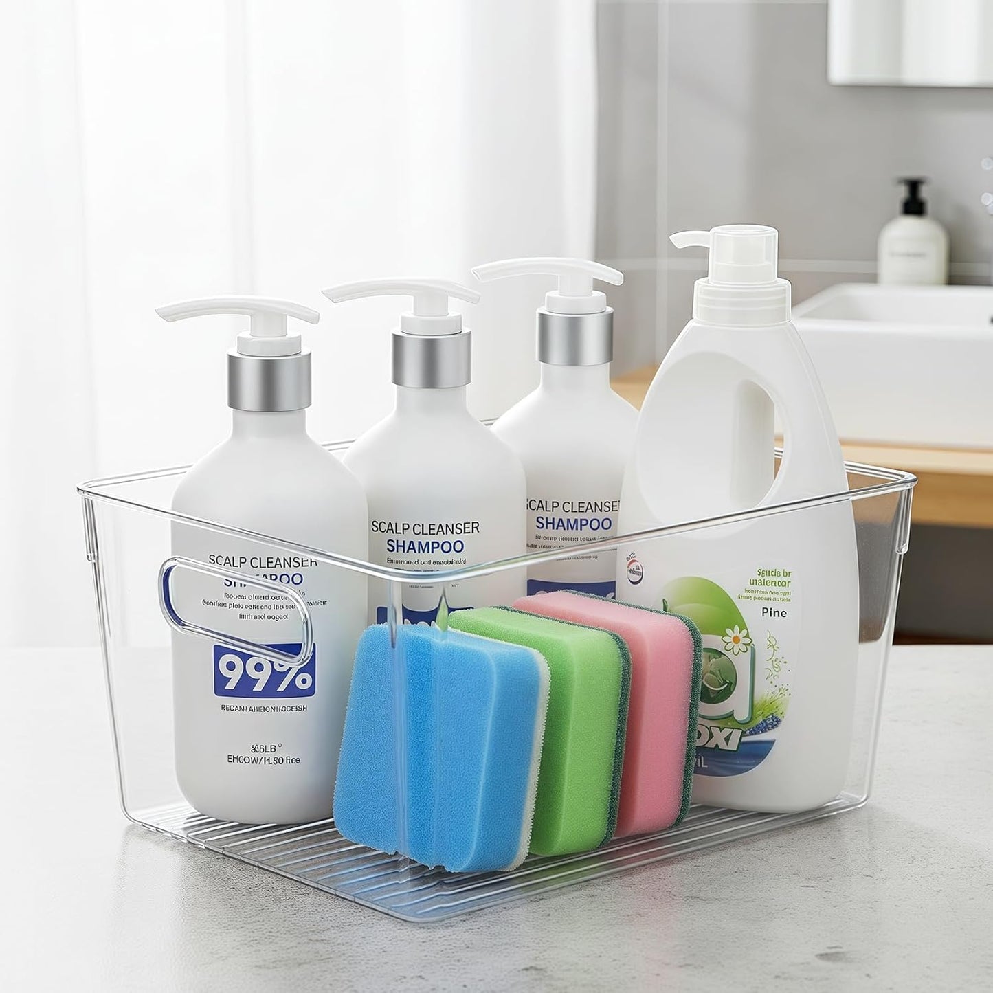 Clear Pantry Organizer Bins, Plastic Organizers & Storage Containers, Cabinet Organizer, Home Organization Must Haves for Kitchen, Laundry Room, Office, Closet & Freezer (4 Pack)