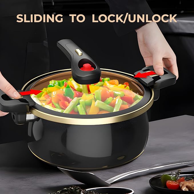 Nonstick Ceramic Coated Sauce Pan with Lid Green Crock Pot with Twist & Lock Handles, Micro Pressure Cooker Versatile Cookware for Stovetops, PFOA-Free Toxin-Free, Easy to Clean (Green, 7.5Quarts)