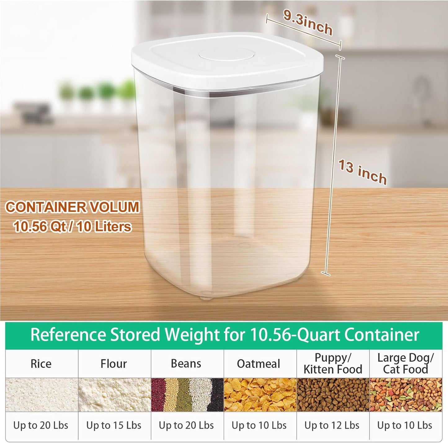 Airtight Rice Container 20 Lbs, Clear PET Plastic Food Storage Container Bin For Flour Sugar, Dry Food Holder with Easy Locking Lid for Kitchen Pantry Organization and Storage
