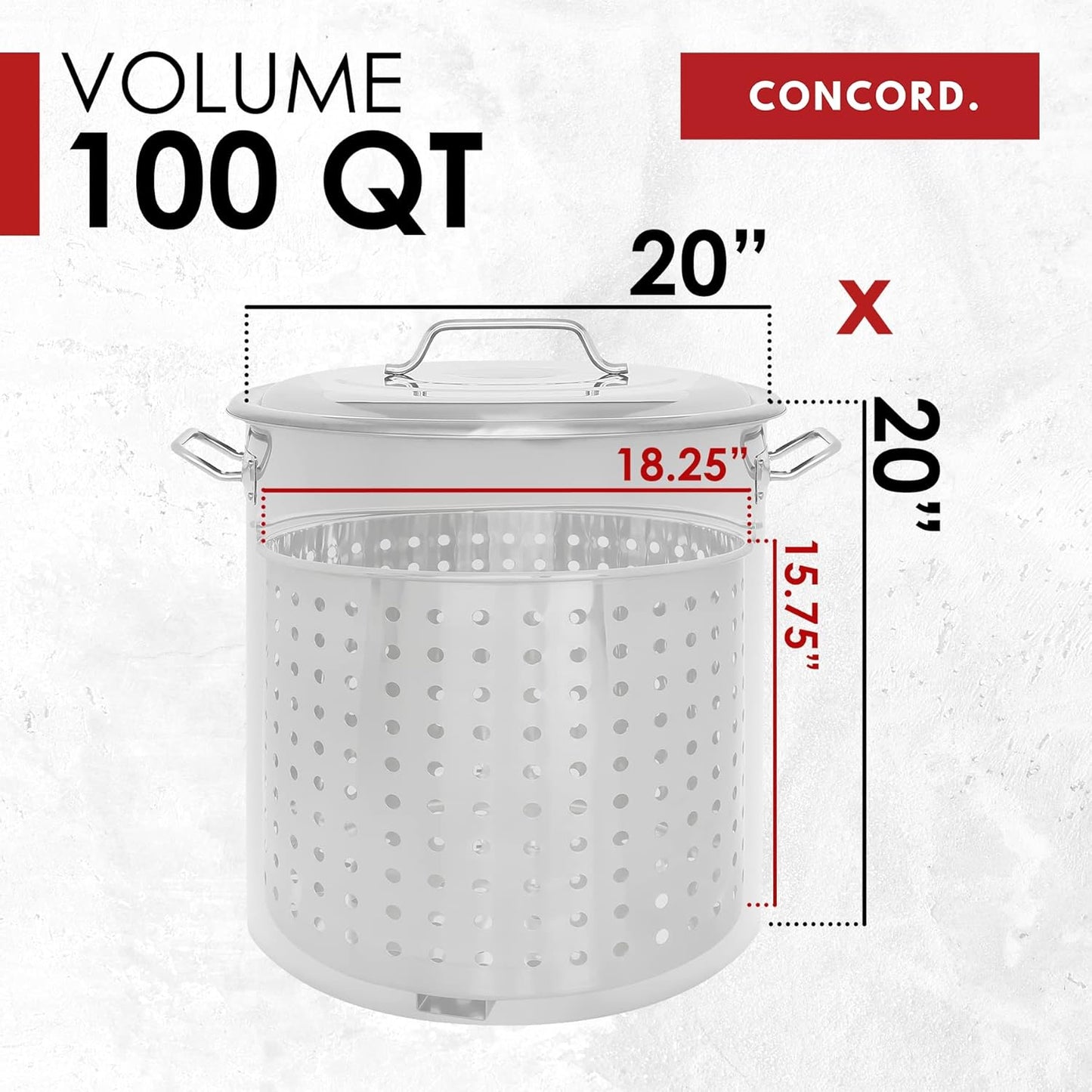 CONCORD Stainless Steel Stock Pot w/Steamer Basket. Cookware great for boiling and steaming (100 Quart)