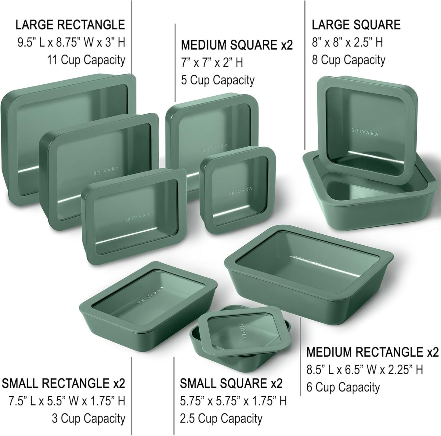 Ceramic Coated Glass Food Storage Containers | No PTFE, PFOA, PFAS, and BPA | Reusable Non Toxic Meal Prep Containers with Glass Lids | Easy To Store | 10 Piece Set [Pine]