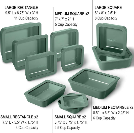 Ceramic Coated Glass Food Storage Containers | No PTFE, PFOA, PFAS, and BPA | Reusable Non Toxic Meal Prep Containers with Glass Lids | Easy To Store | 10 Piece Set [Pine]