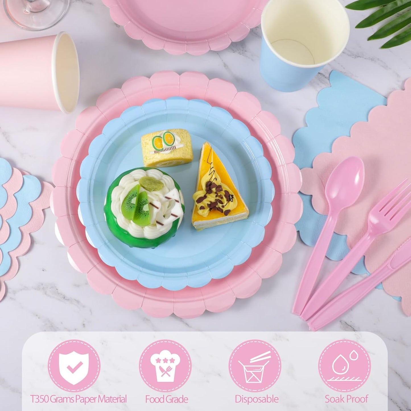 350 Pcs Baby Gender Reveal Plates and Napkins, 50 Guest Boy or Girl Gender Reveal Party Supplies Include Light Pink and Light Blue Plates Napkin Cup Plastic Spoon Fork Knive for Baby Shower