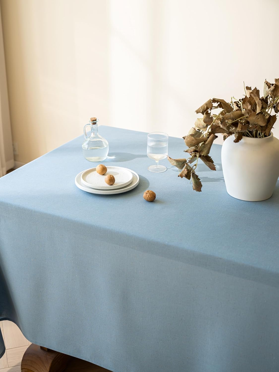 Blue Linen Table Cloths for Rectangle Tables Farmhouse Neutral Tablecloth Rectangular Kitchen Decoration Dining Table Cover Washable 60x102