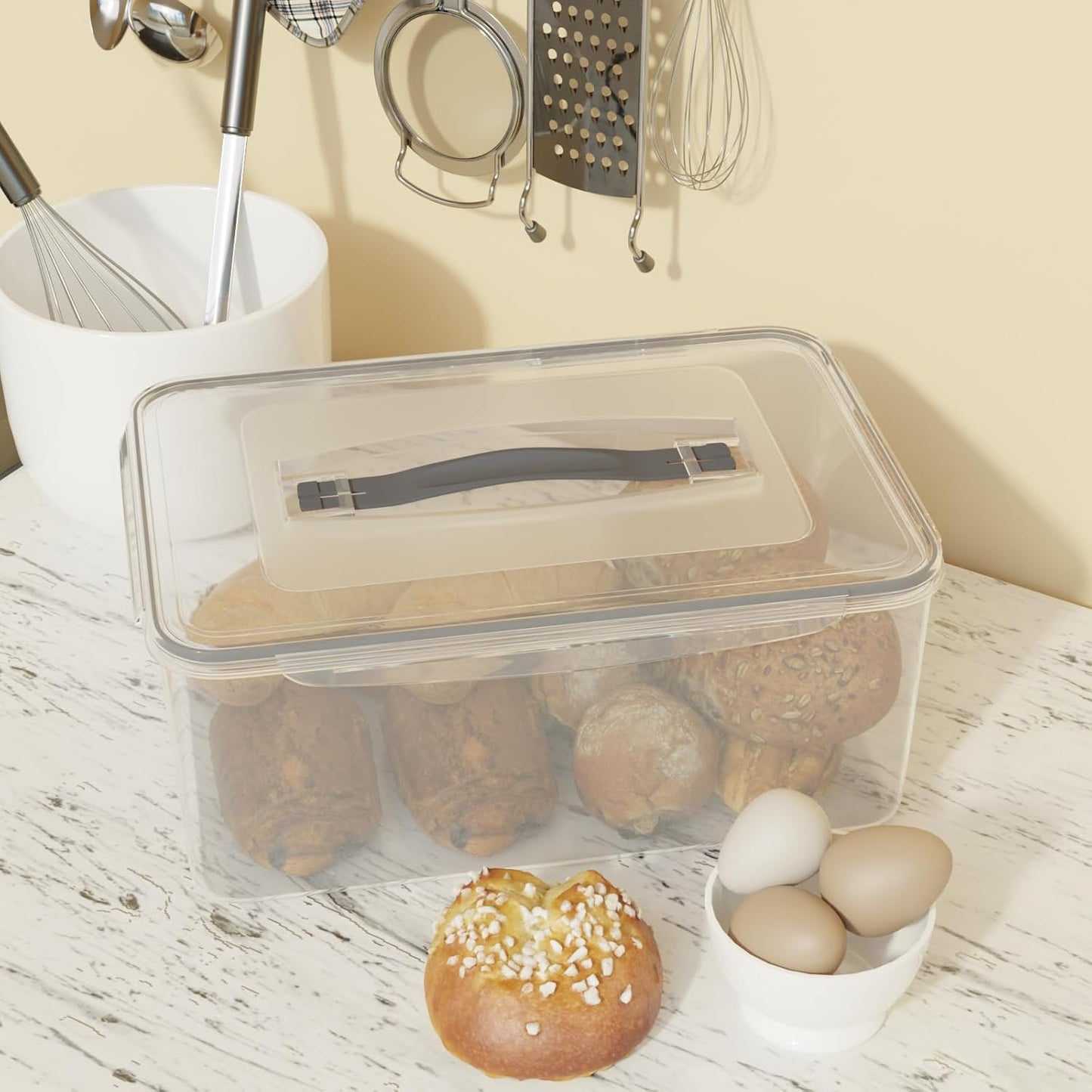 6 Pack 15 L/63Cup Large Airtight Food Storage Containers with lid, Plastic Kitchen Fridge Pantry Organizers for Bread, Pet Food, Dry Food, Proof Dough, BPA Free