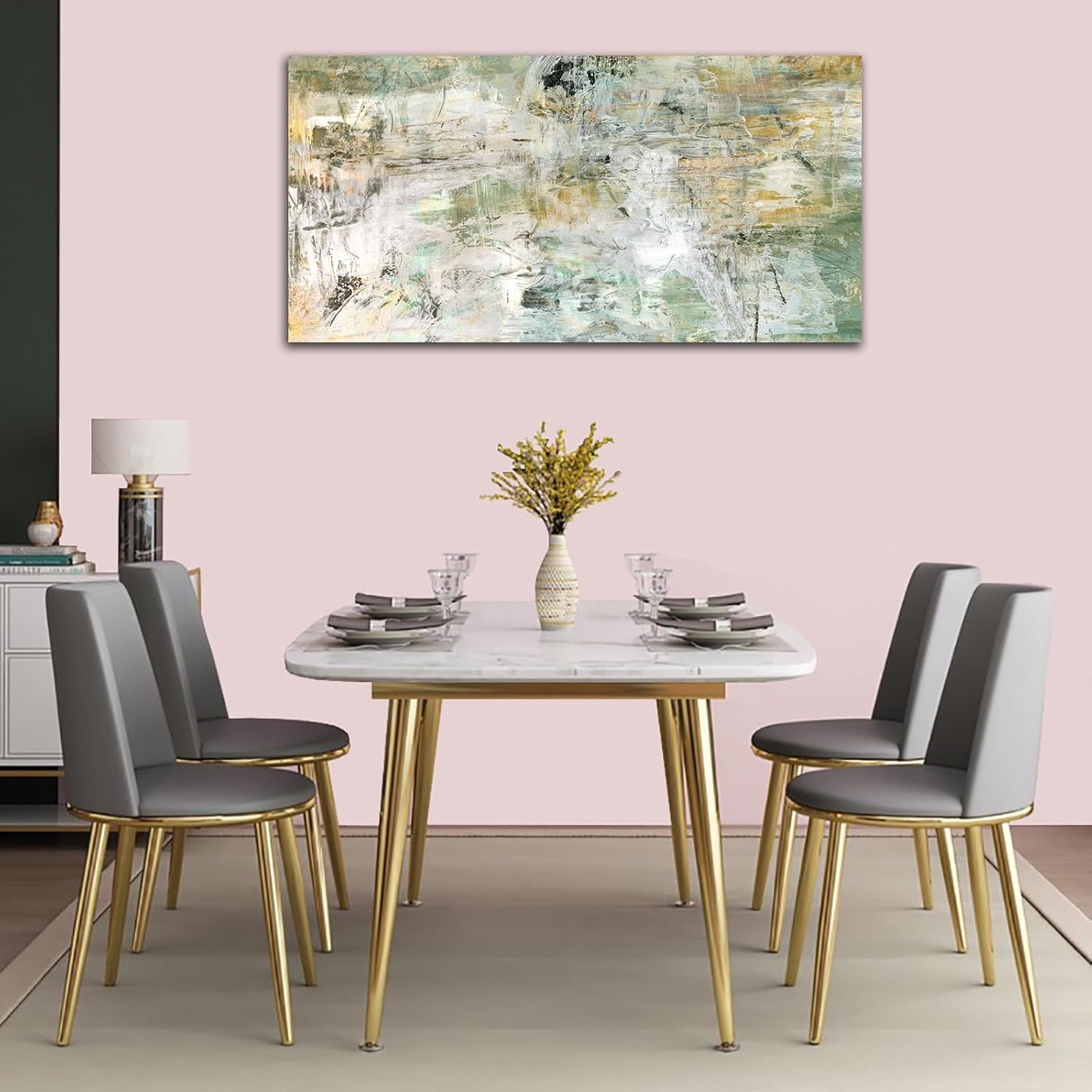 NINEASO Brown Green Abstract Wall Art - Unearthed World Abstract Canvas Pictures for Wall Decor Modern Abstract Canvas Painting Artwork for Living Room Bedroom Home Office Wall Decorations 24" x 48"