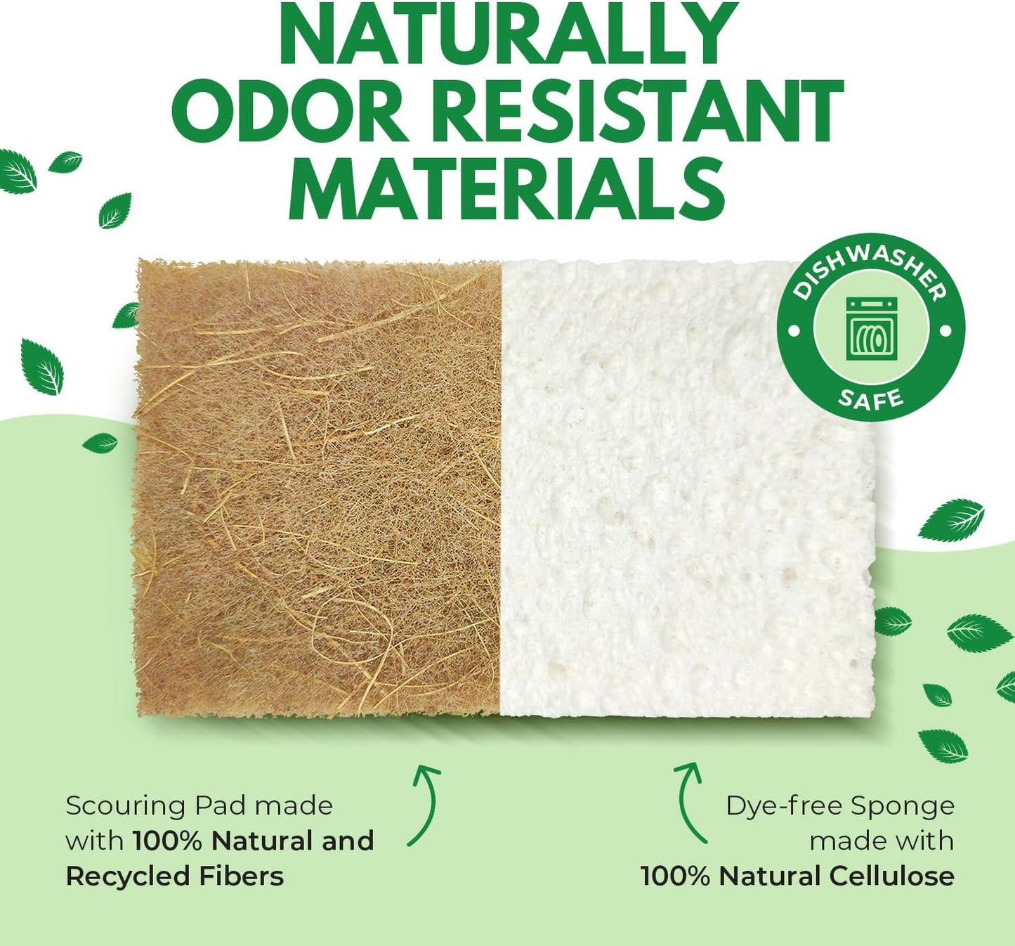 10 Pack Biodegradable Natural Kitchen Sponge - Compostable Cellulose and Coconut Walnut Scrubber Sponge - Eco Friendly Sponges for Dishes