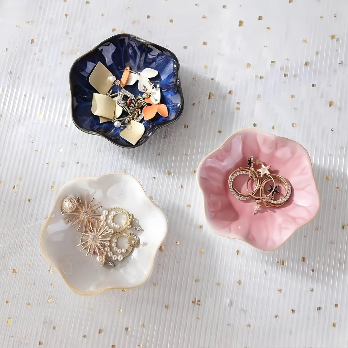 2Pcs Ceramic Jewelry Dish - Lotus Leaf Shape, for Ring Holder Necklace Small Key, Suitable for Mother Friend Sister, Gifts for Women, Cute Plate Trinket Tray, Home Decor (Crystal Green & Blue)