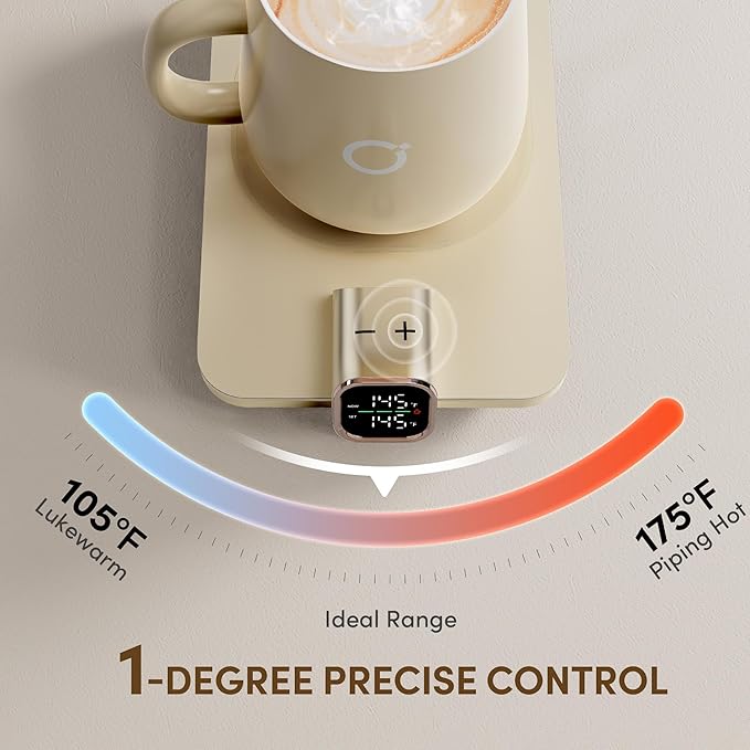 Coffee Mug Warmer Set, Temperature Control Smart Heated Mug for Desk, Electric Coffee Warmer with Auto Shut Off & Real-Time Temp Display, Gifts for Men Women, 15oz, Beige