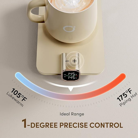 Coffee Mug Warmer Set, Temperature Control Smart Heated Mug for Desk, Electric Coffee Warmer with Auto Shut Off & Real-Time Temp Display, Gifts for Men Women, 15oz, Beige