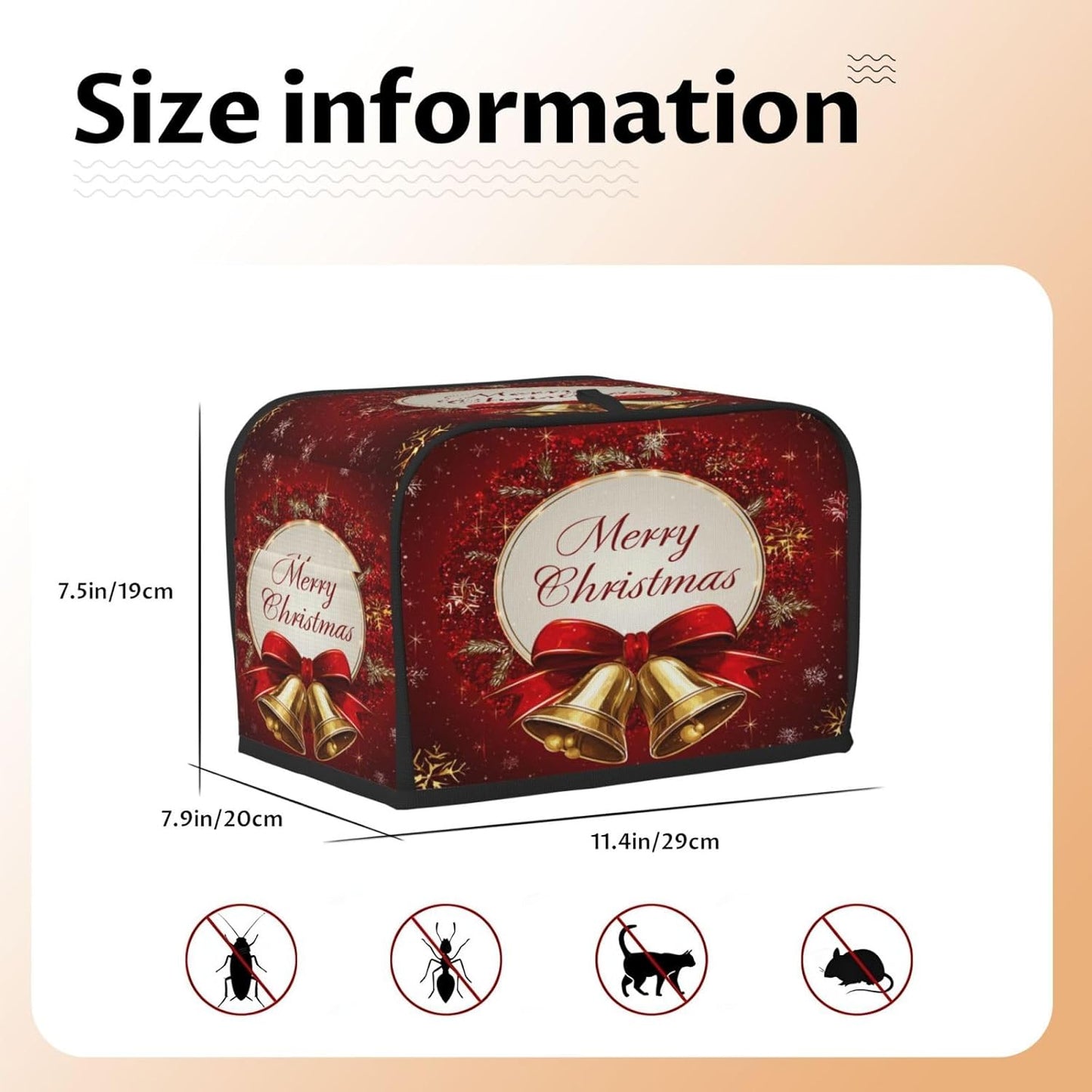 Toaster Cover 2 Slice Christmas Bells Red Xmas Kitchen Small Appliance Covers with Pockets Dust and Fingerprint Protection