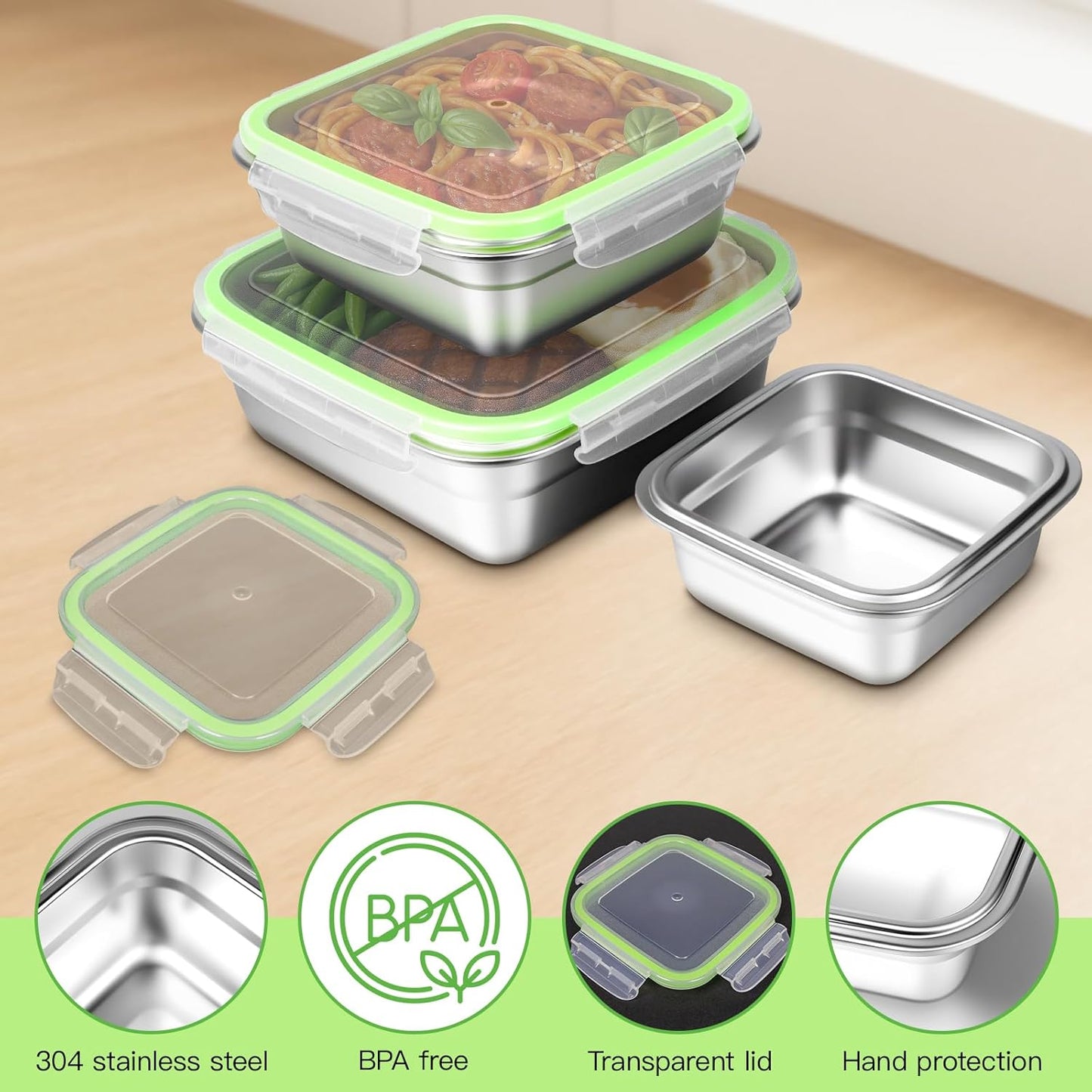 3 Pack Stainless Steel Sandwich Containers with Leak-Proof Lids, BPA-Free Airtight Metal Food Storage Boxes for Lunch, Snacks, Meal Prep – Reusable, Stackable, Dishwasher & Freezer Safe(Black)