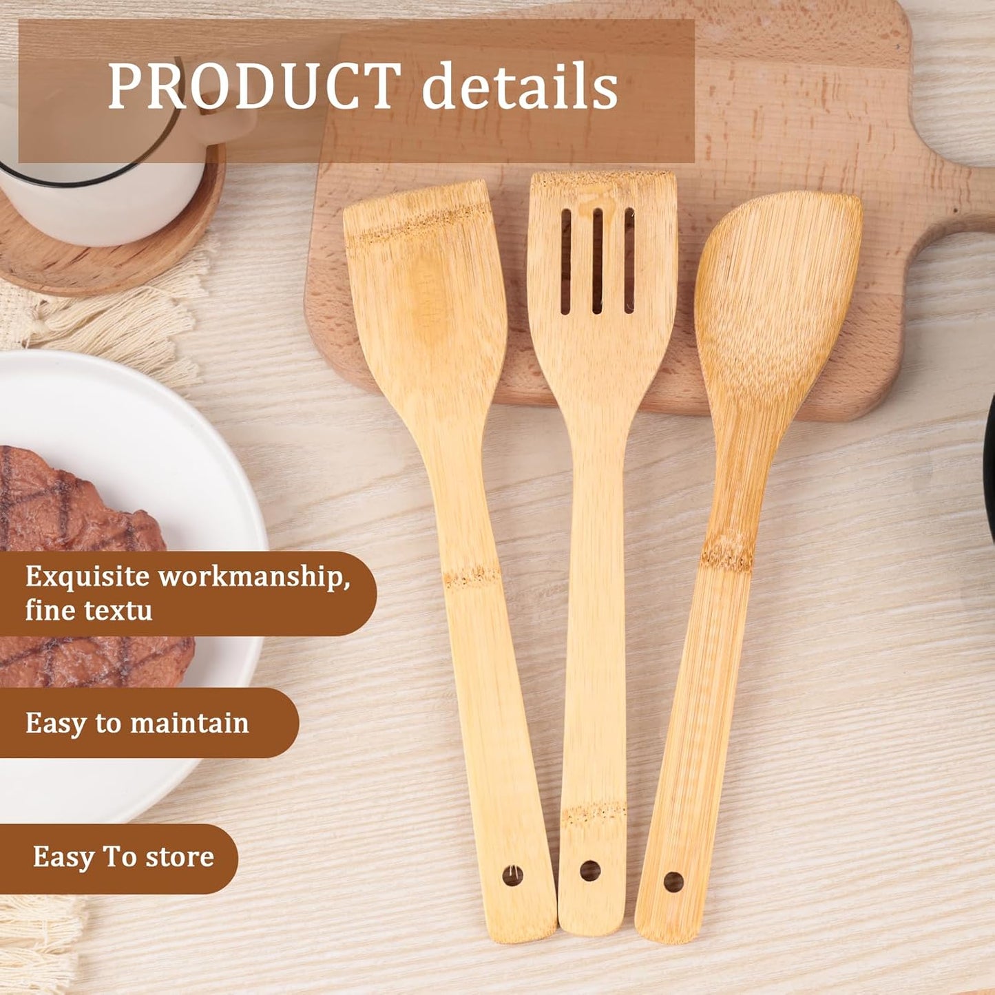 HANSGO Bamboo Wooden Spoons for Cooking, 6PCS Non-Stick Kitchen Utensils Set, Natural and Durable Wooden Spatula for Nonstick Cookware, Apartment Essentials