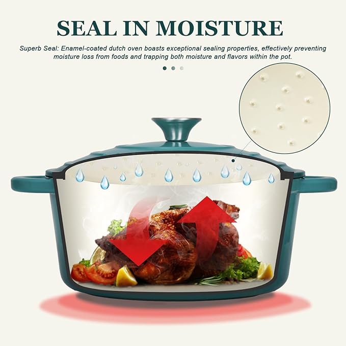 Overmont Enameled Cast Iron Dutch Oven - 4.5QT Pot with Lid Cookbook & Cotton Potholders - Heavy-Duty Cookware for Braising, Stews, Roasting, Bread Baking bottle green