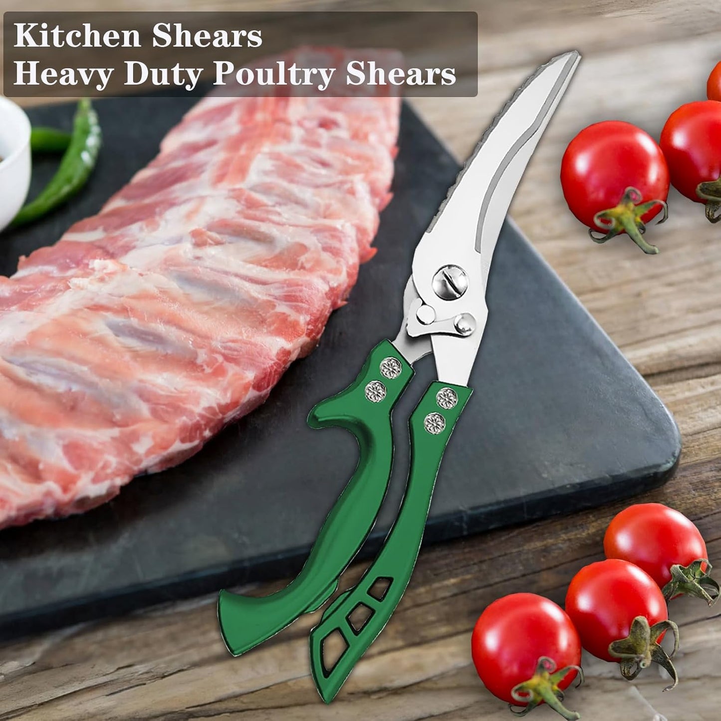 ANDONG Heavy Duty Poultry Shears, All-Purpose Kitchen Scissors for Food, Spatchcock Shears, Green