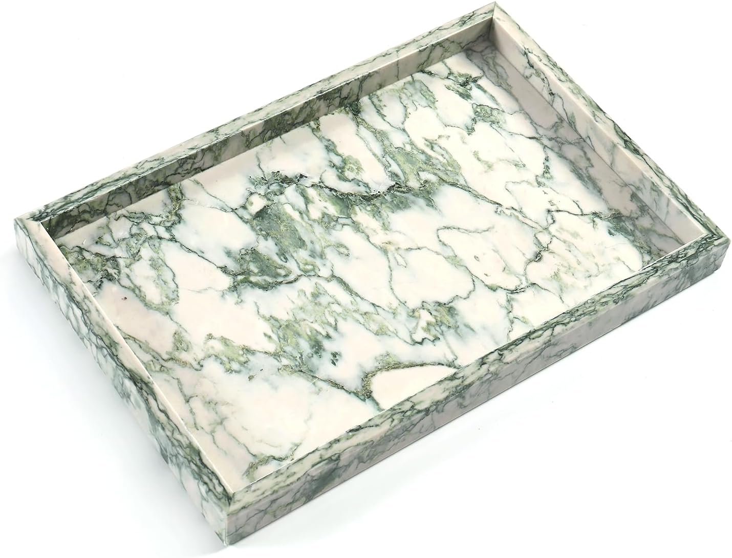 Yew & Tulip Natural Marble Vanity Tray, Nature Marble with Green Textures Serving Tray for Bathroom, Kitchen, Vanity, Home Decor, Wedding etc. (12" x 8" x 1.2")