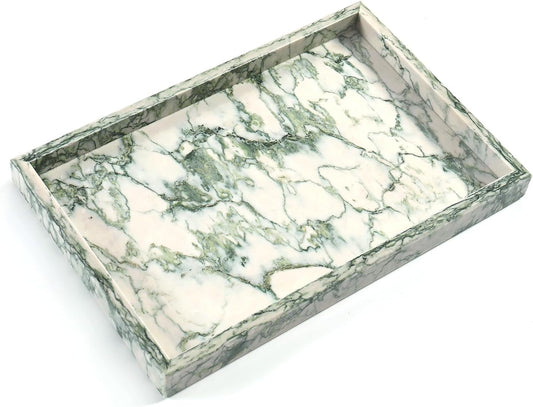 Yew & Tulip Natural Marble Vanity Tray, Nature Marble with Green Textures Serving Tray for Bathroom, Kitchen, Vanity, Home Decor, Wedding etc. (12" x 8" x 1.2")