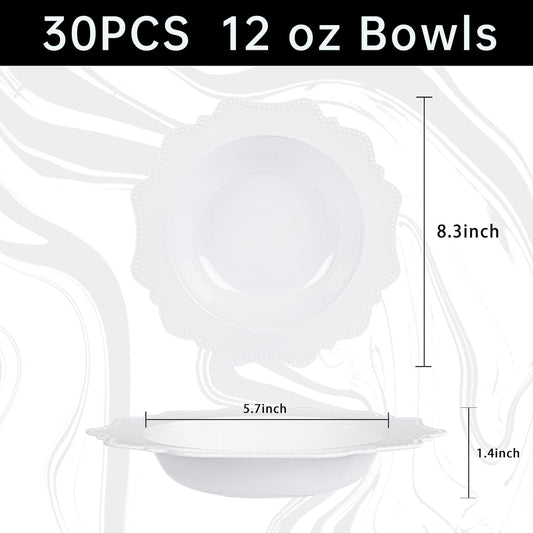 COLOSUS Plastic Multi-color Bowls (30 Pack) 12 Oz Disposable for Party Dessert/Salad Bowl, Fancy Shatterproof Dinnerware for Catering, Holidays, Children Party, and Everyday Use