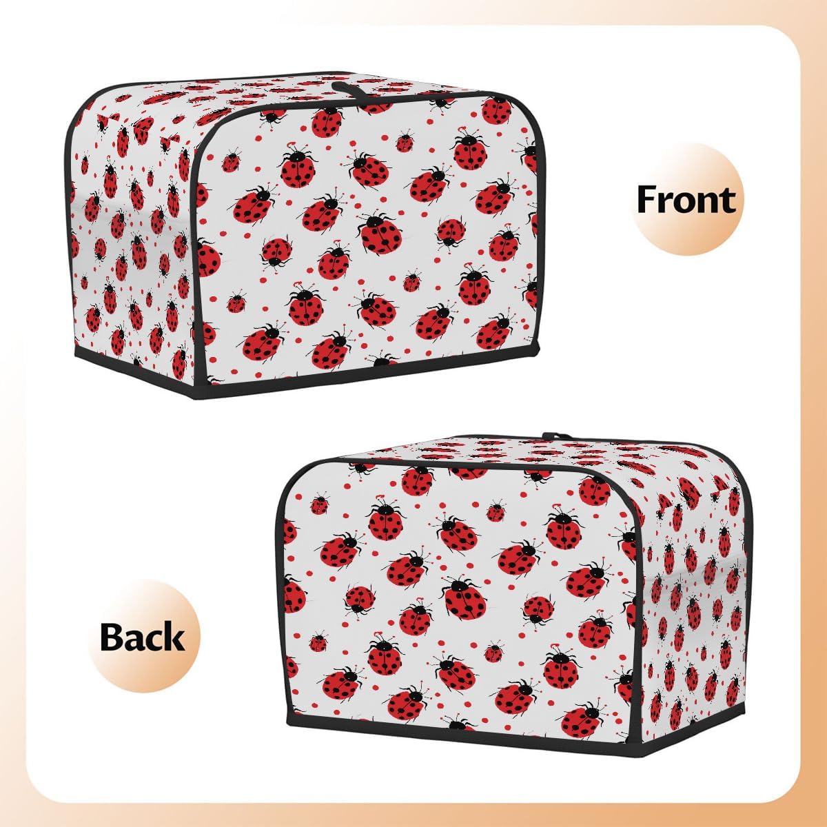 4 Slice Toaster Cover,Red Ladybug On White Small Kitchen Appliance Bread Machine Cover with Pockets,Dust & Fingerprint Protection