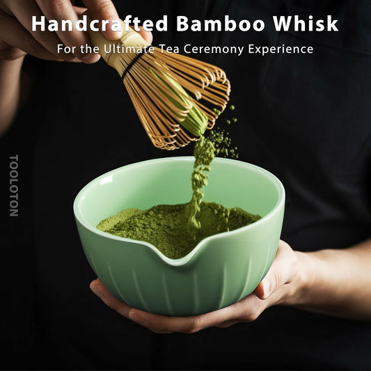 Matcha Whisk Set 7 Pcs - Ceramic Matcha Set with Bowl, Whisk, Holder, Bamboo Scoop, Rest, Sifter, and Tea Towel – Elegant Matcha Kit Gift for Women