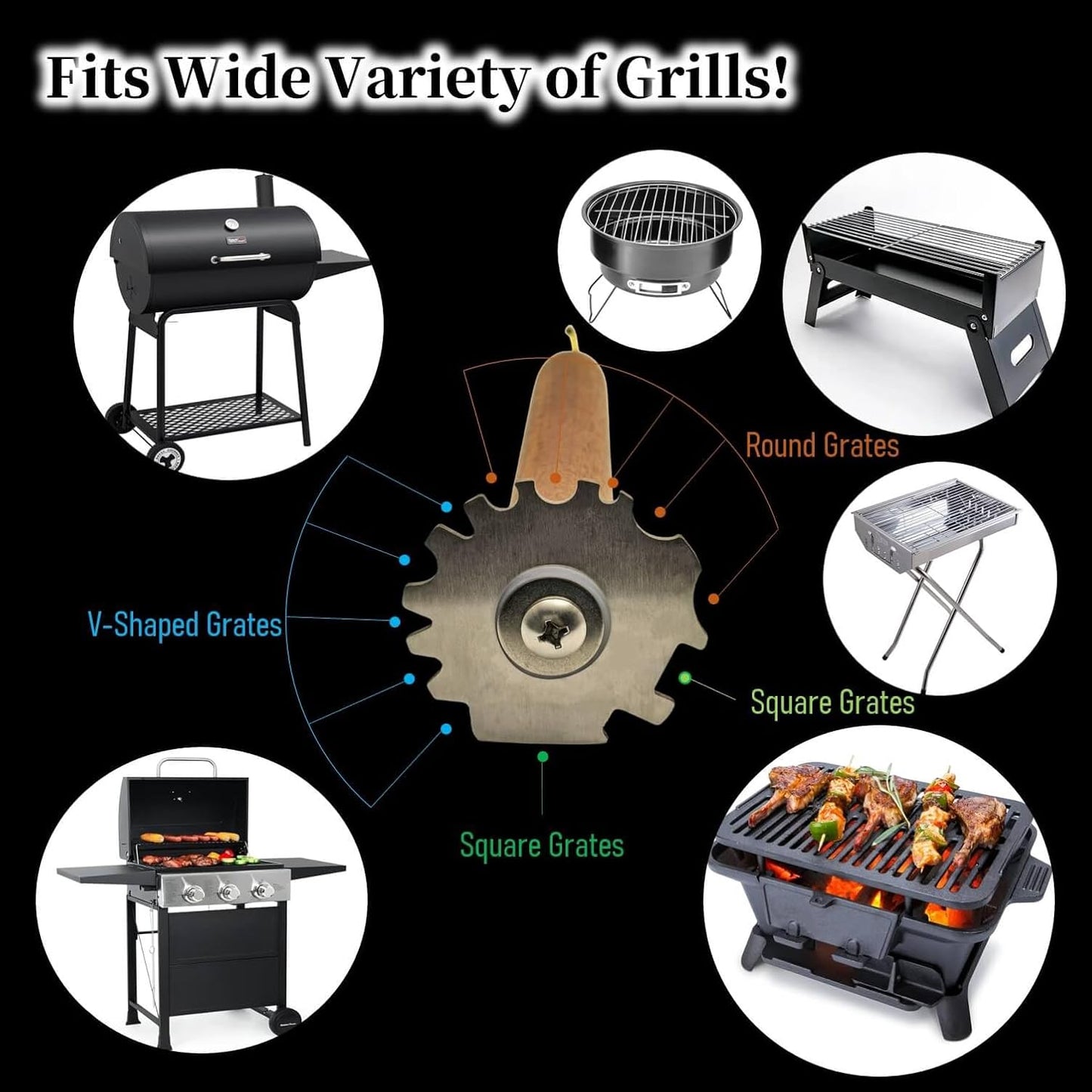 Grill Scraper for BBQ Grate and Griddle, Bristle-Free, 8.3” Wooden Handle – Safe Grill Cleaner for Outdoor Grills, Includes Round and V-Shaped Grooves – Grilling Accessories for Men