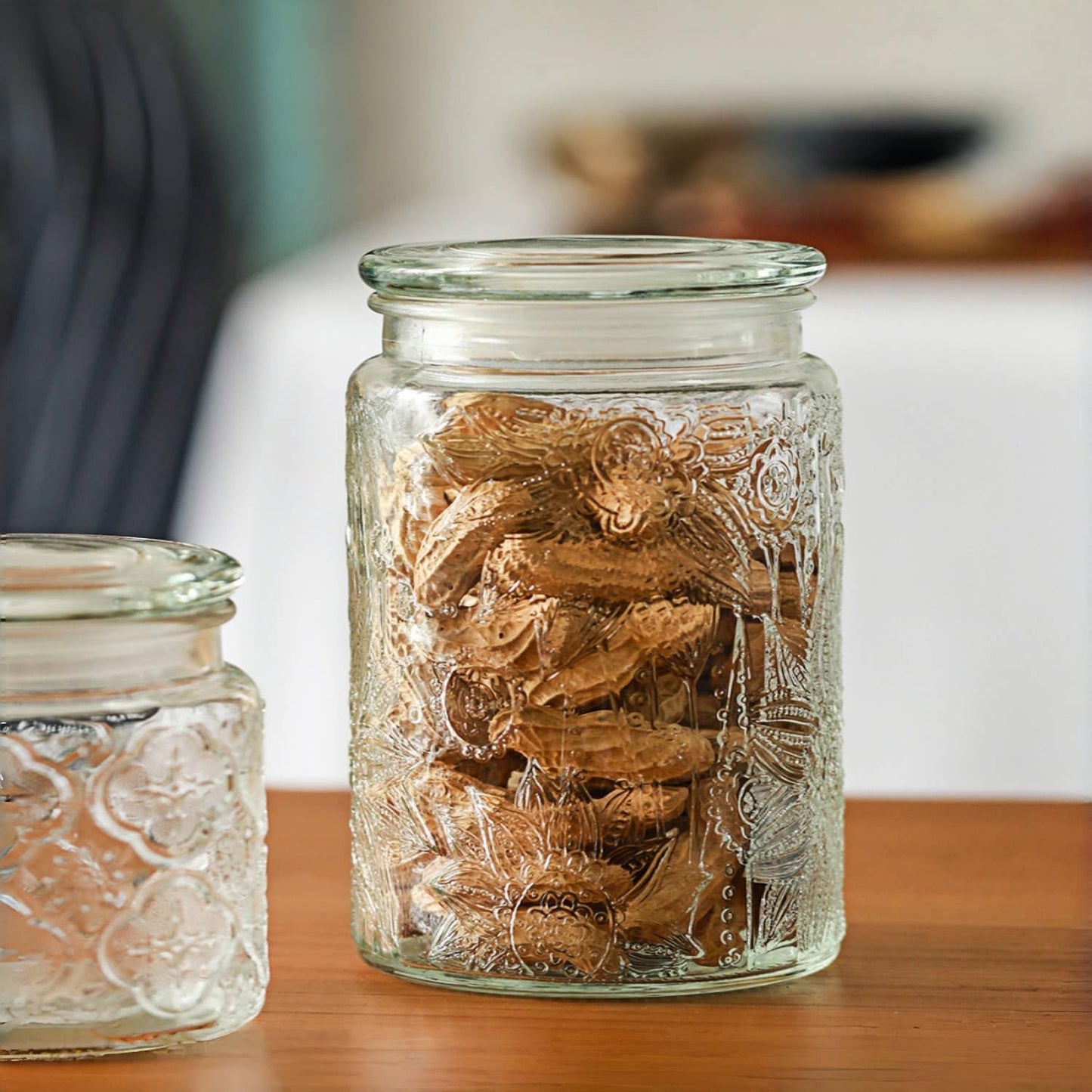 ANSQU 2-Pack Glass Bath Salt Jar with Wooden Scoop, 23.7oz Bath Salt Container with Lid, Coffee Grounds Container, Coffee Canister