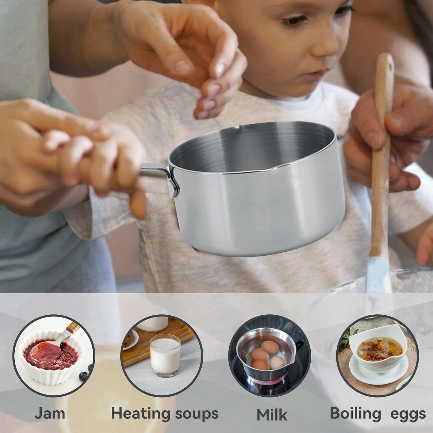 Small Sauce Pan, Stainless Steel Saucepan Multipurpose Sauce Pan, 350ml Stainless Steel Saucepan with Two Side Spouts and Long Handle Small Sauce Pot Mini Saucepans