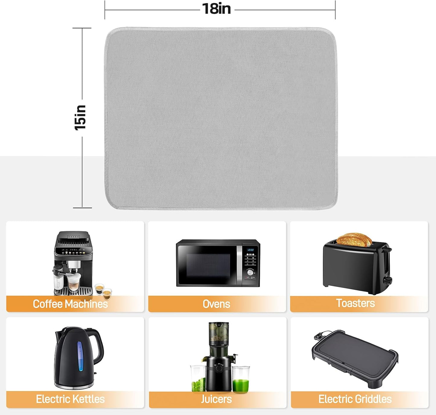 Heat Resistant Mats for Countertop - Fireproof 15x18 in Heat Resistant Mats for Air Fryer - Kitchen Countertop Protector for Air Fryer, Coffee Maker, Stand Mixer, Toaster, Oven 2PCS - Grey