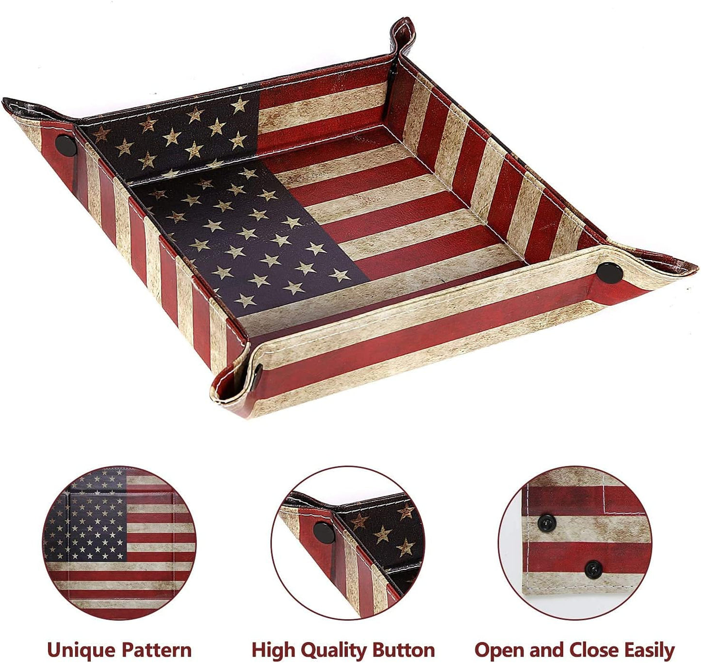 siduater Valet Tray Desktop Storage Organizer, Vegan Leather Catchall Bedside Vanity Tray Nightstand Caddy Holder for Remote Controller, Watch, Keys, Phone, Wallet, Sunglasses, Jewelry - Flag