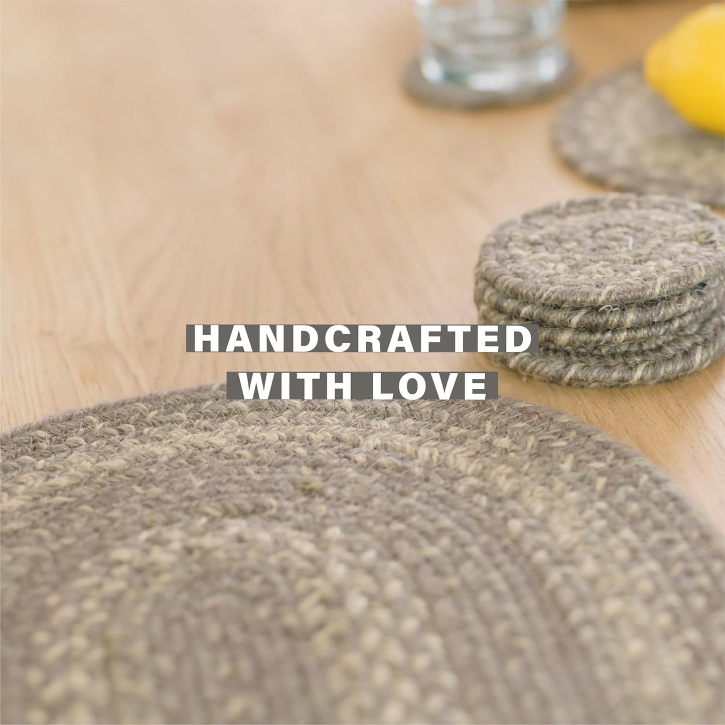 Homespice Grey Cloud Jute Braided Placemats, Warm Country Decor, Set of 4, Grey 13x19 Oval Table Mats - Vibrant Colors, Durable, Easy to Clean and Protects Furniture