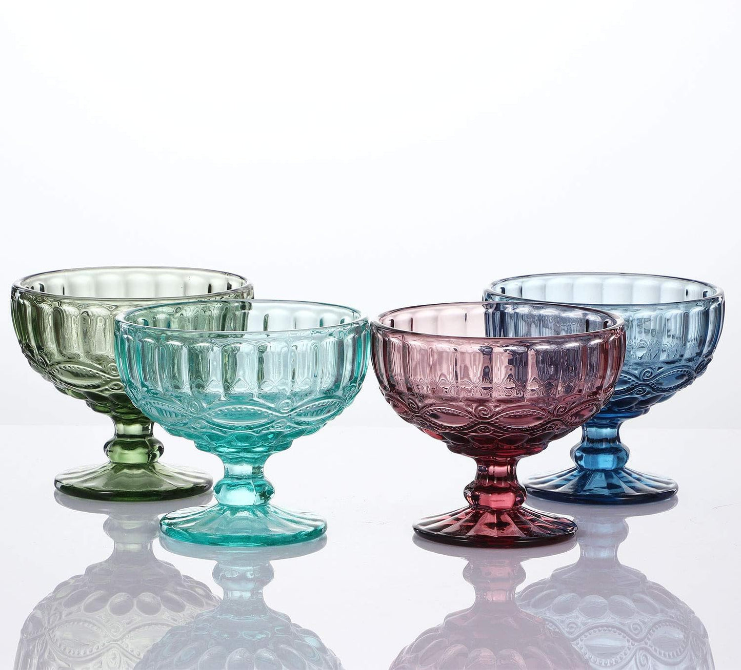 VanEnjoy Purple Vintage Pressed Pattern Glass Ice Cream Cups/Dessert Bowls - Set of 4,12 Oz