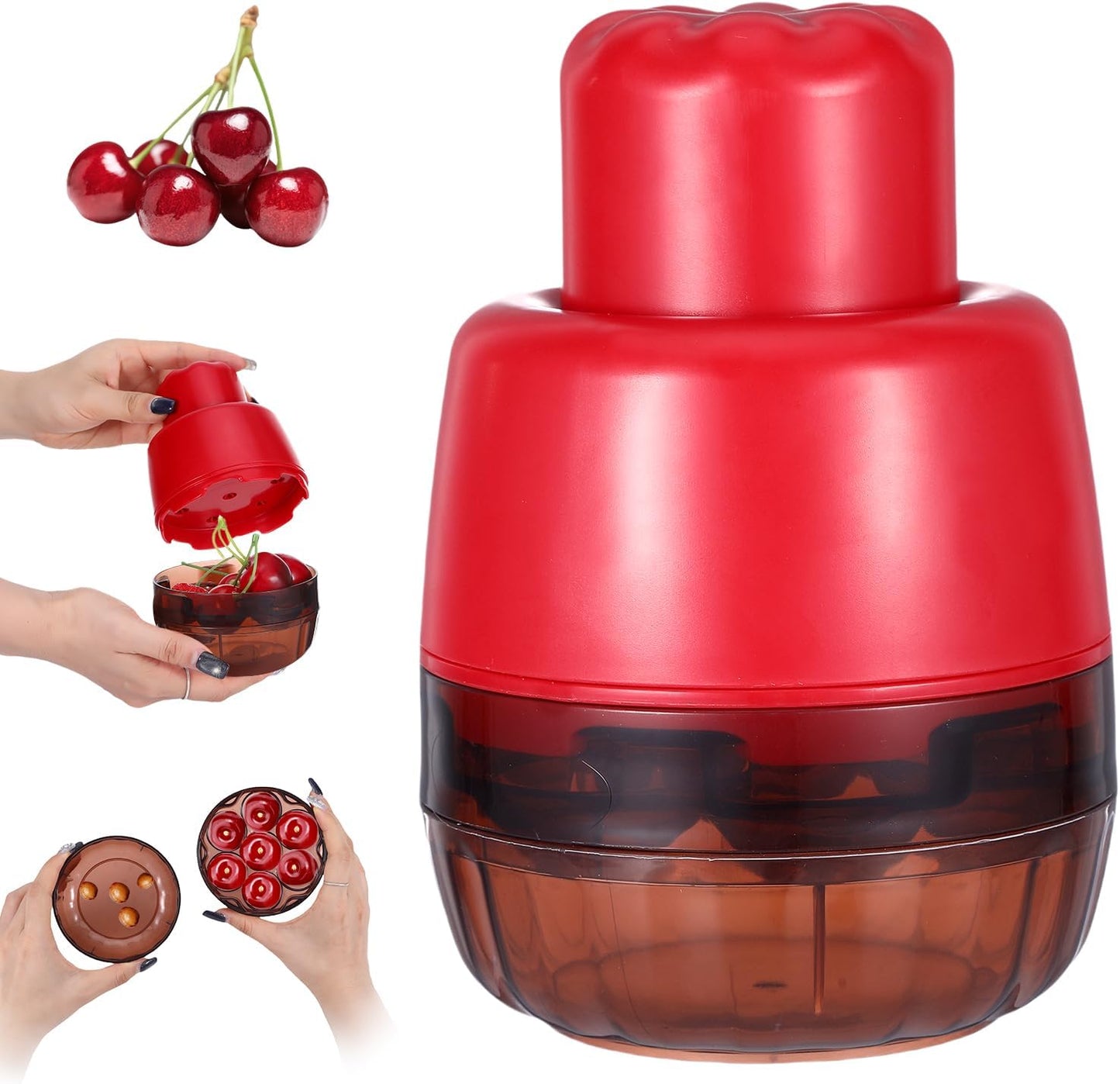 7-In-1 Cherry Pitter Tool Pit Remover,Multiple Olive Pitter Tool,Cherry Seed Remover,Fruit Corer Tools for Kitchen,Cake Shop,Fruit Salad for Home Kitchen Tools(Transparent Red)