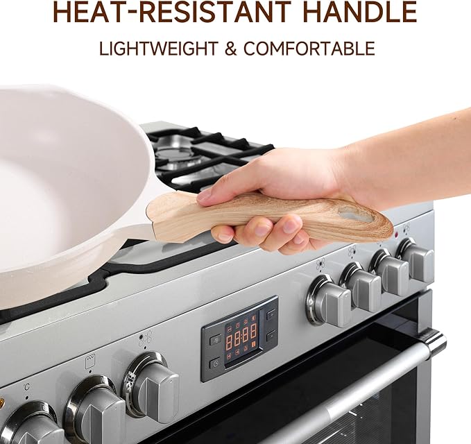 JEETEE 8 Inch Nonstick Frying Pan, Stone Coating Cookware, Nonstick Omelette Pan with Heat-Resistant Handle, Induction Skillet for Eggs(Beige)