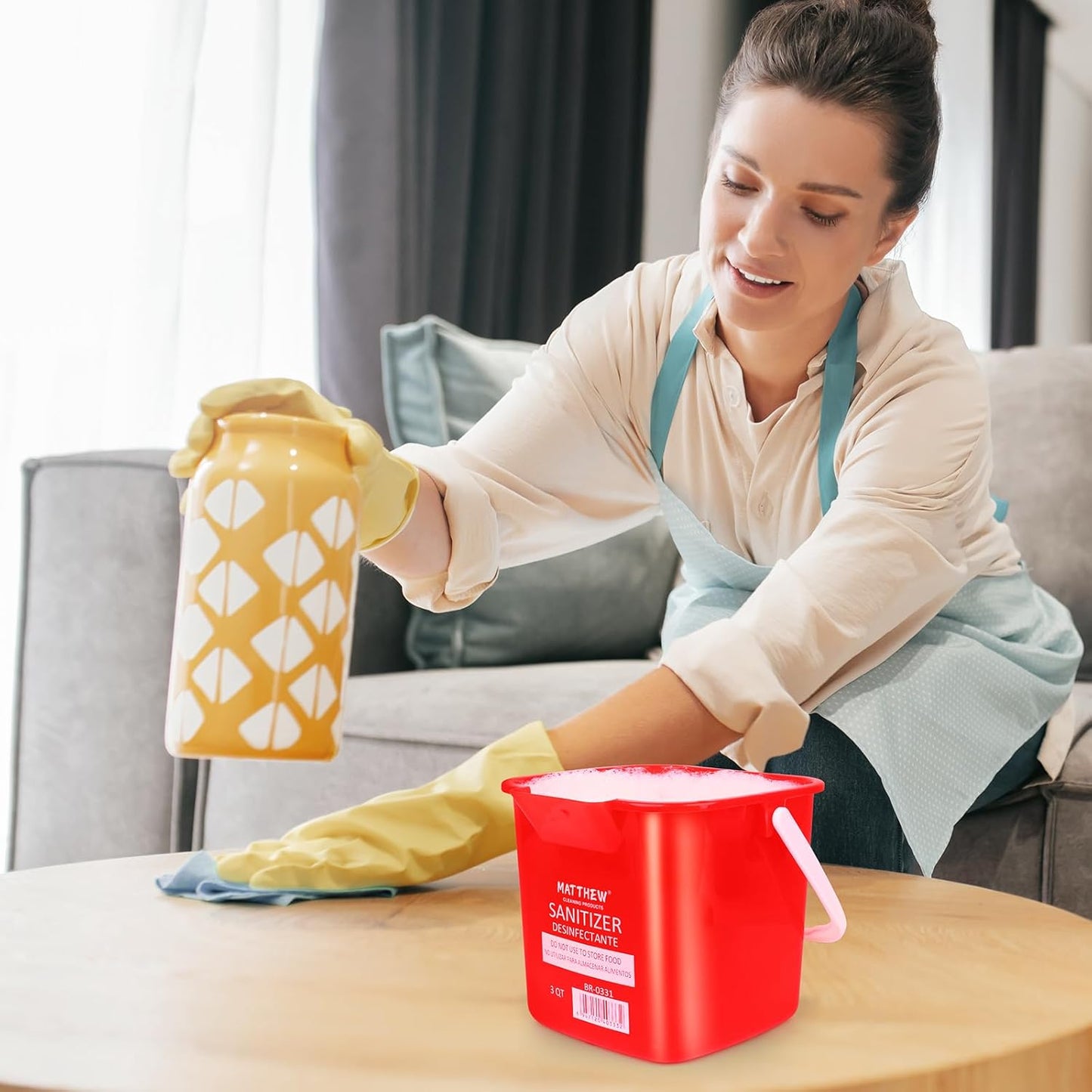 Matthew Red&Green&Blue Detergent and Sanitizing Cleaning Bucket 3 Quart Cleaning Pail,Set of 3 Square Containers,Built-In Spout w/Handle,Wash Rinse Sanitize Handwash Bucket,Incl.3Pcs Microfiber Cloths
