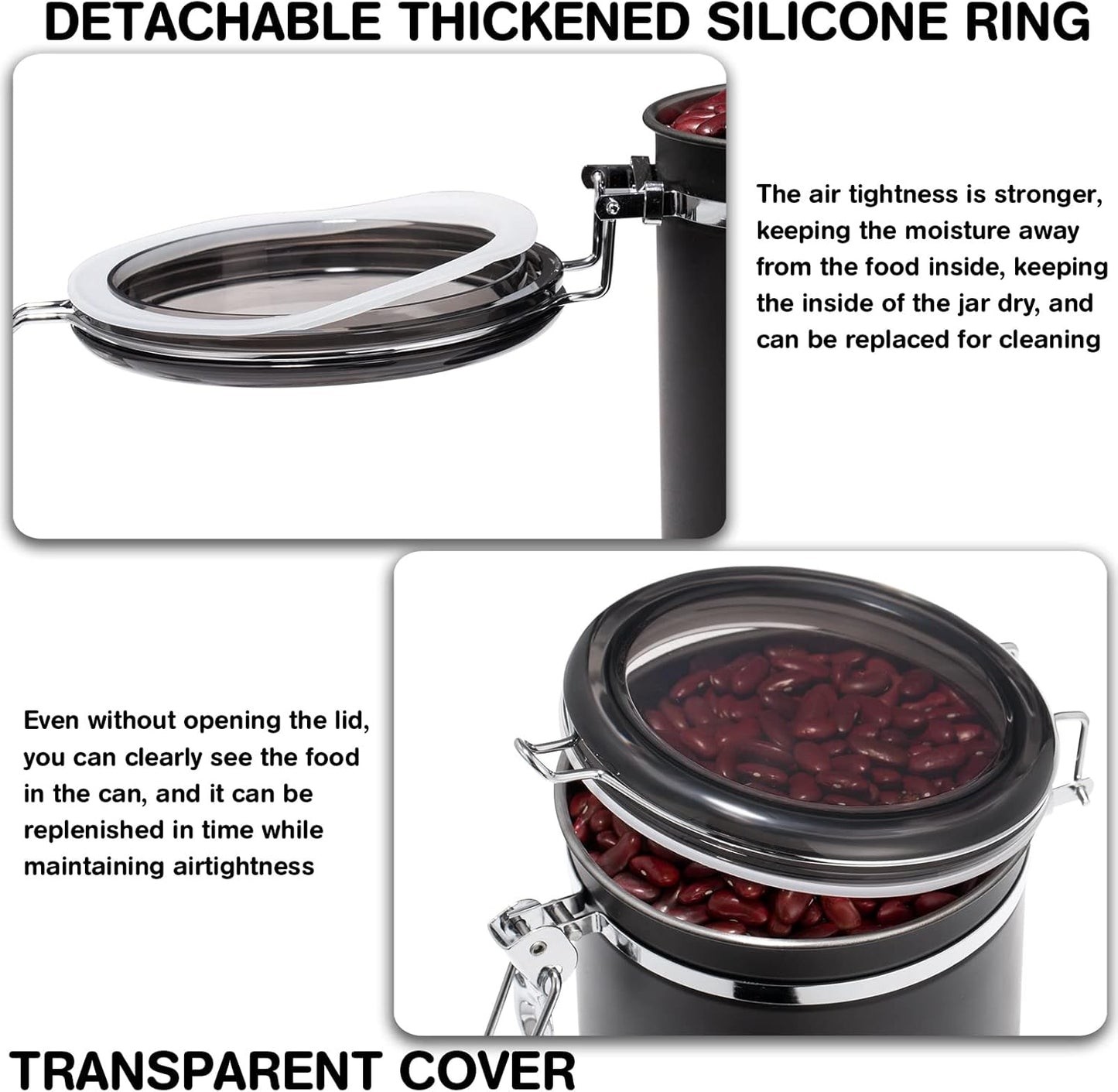 Yangbaga 3x63OZ Sugar Coffee Canisters with Shelf, 304 Stainless Steel Coffee Station Container for Ground Coffee Bean Storage with Airtight Locking Clamp&Scoop, Cereal Containers Storage for Kitchen