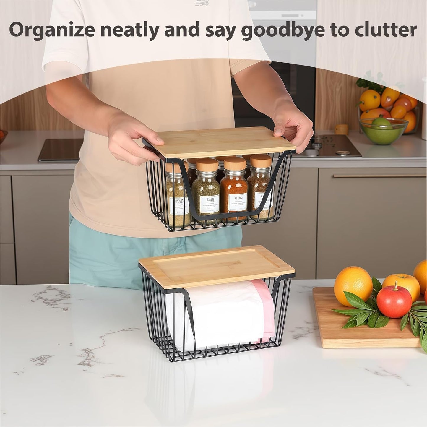 2 Pack Onion and Potato Storage Bins, Stackable Pantry Organizers Storage, Large Wire Storage Basket for Onion, Potato, Fruit, Vegetables